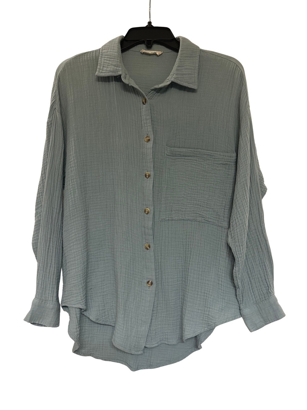 Altar’d State Cotton Gauze Button Down Shirt XS Sage Blue Oversized Shacket Top